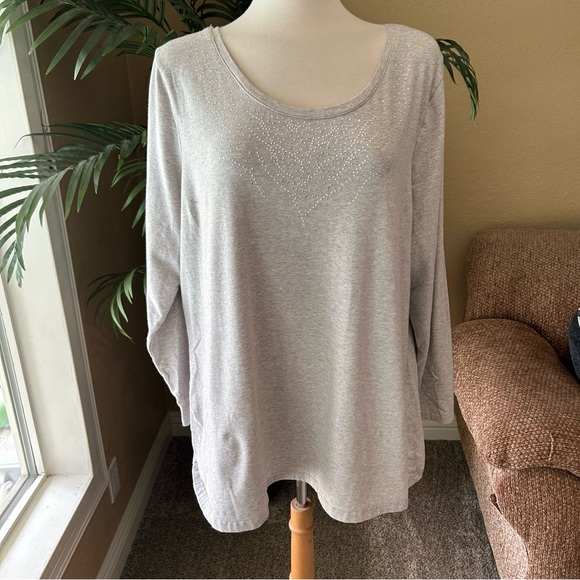 Avenue YourTee plus size cotton stretch gray long sleeve top - Picture 7 of 8